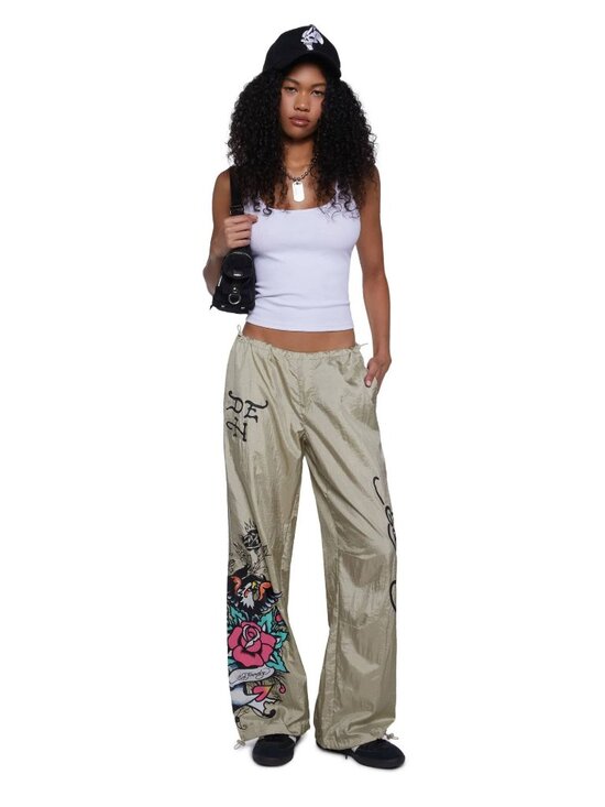 Ed Hardy Pants - NWT Ed Hardy Women's Eagle Anchor Nylon Pants Gold Size Medium